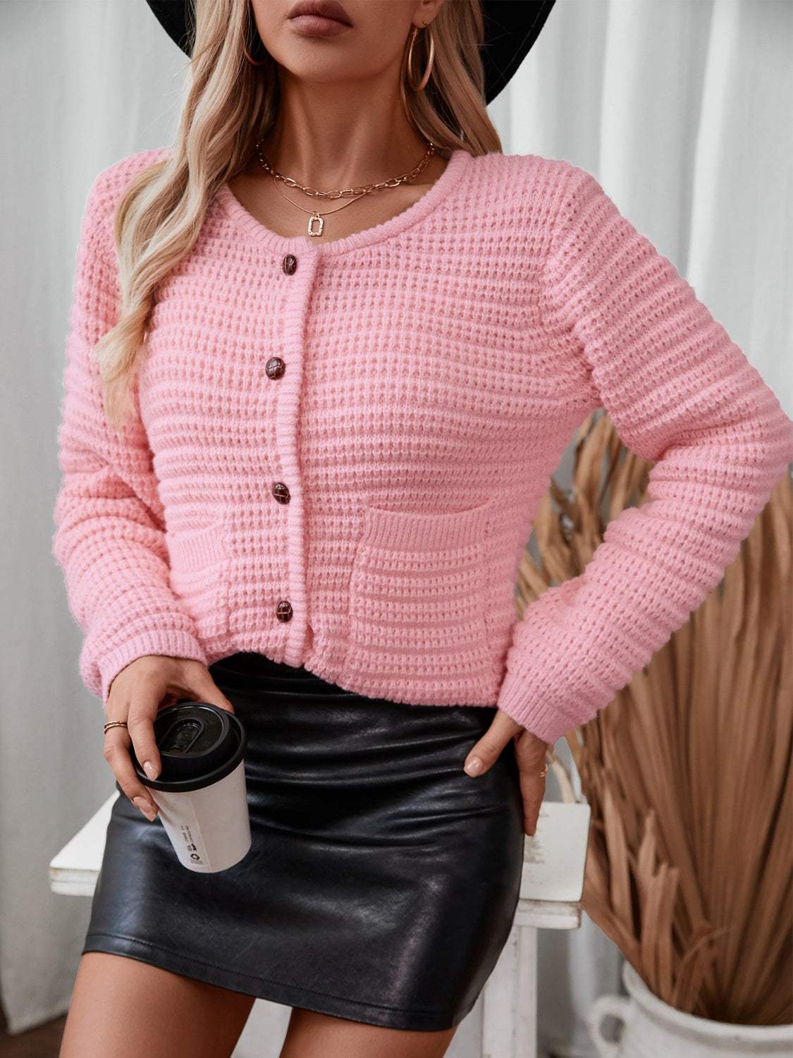 BUtton Up Long Sleeve Cardigan - Trendsi - Flyclothing LLC