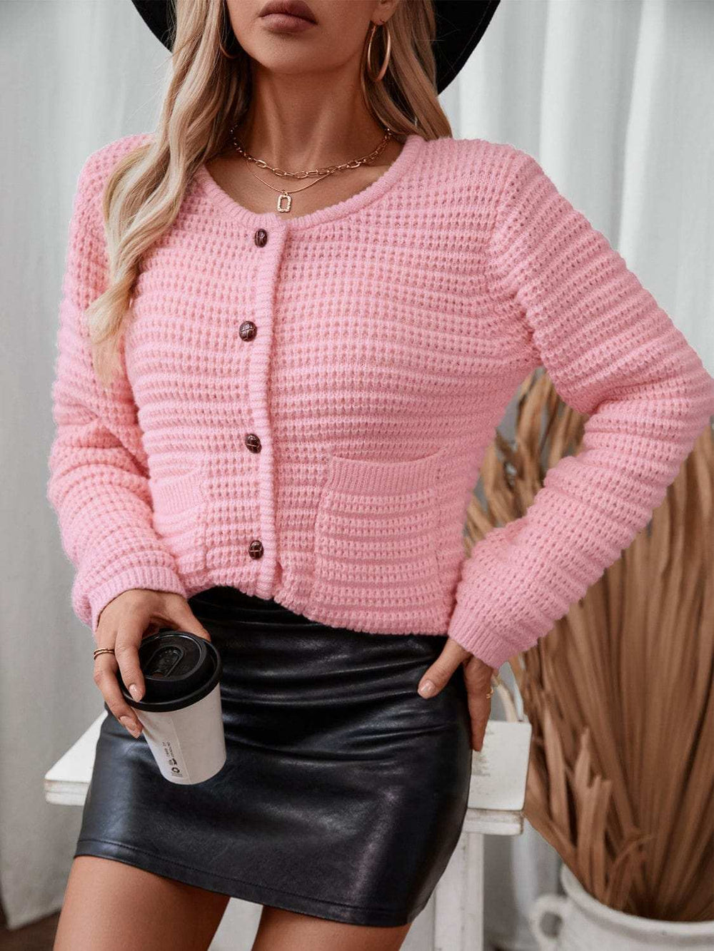 BUtton Up Long Sleeve Cardigan - Trendsi - Flyclothing LLC