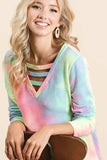 BiBi Tie Dye French Terry V-Neck Top with Strapped - Trendsi - Flyclothing LLC