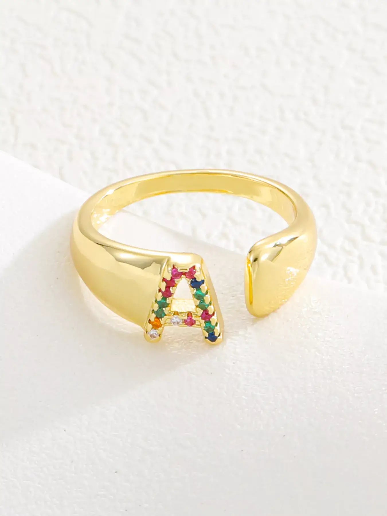 18K Gold-Plated Zircon Letter Ring - Trendsi - Flyclothing LLC