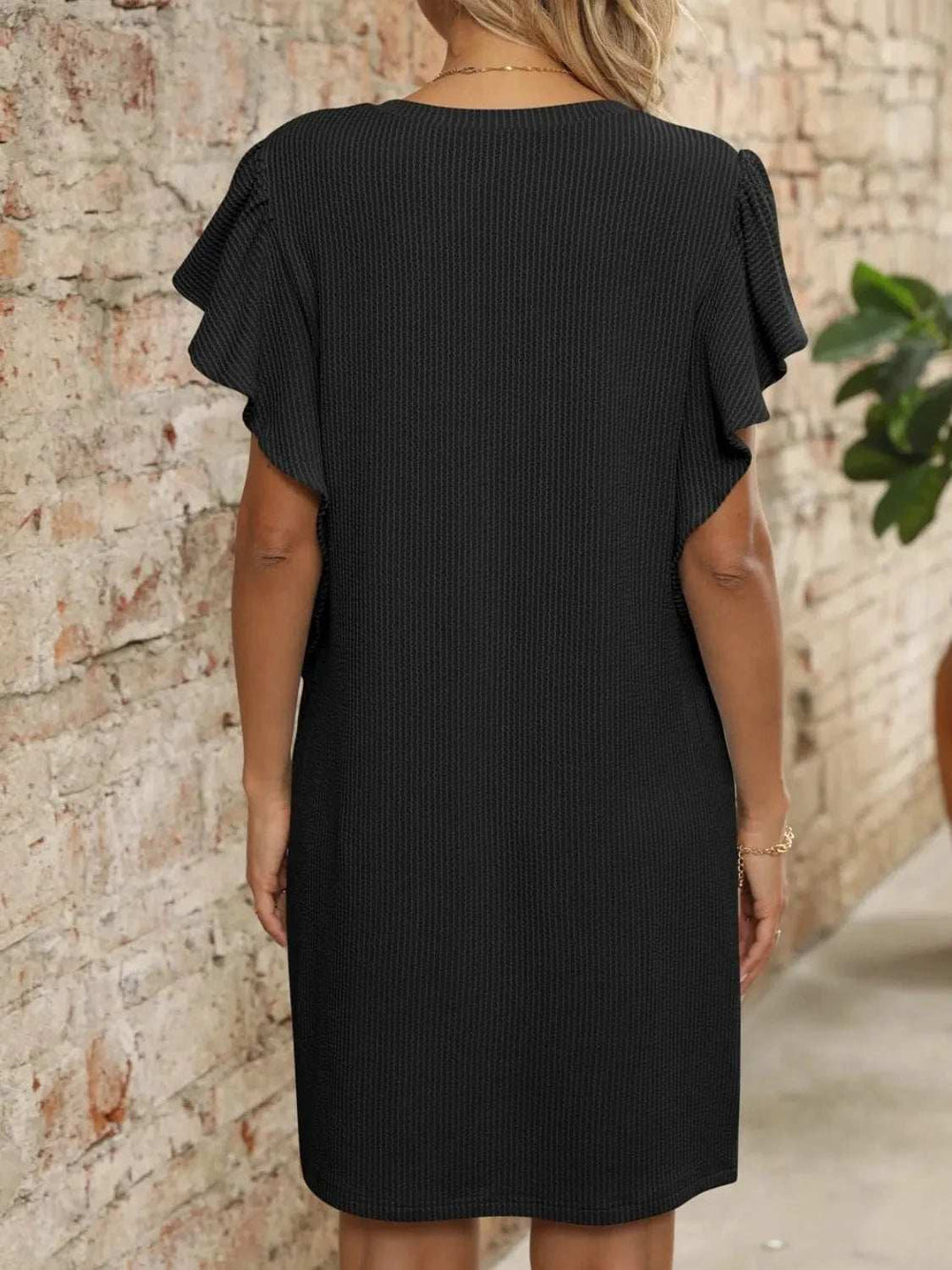 Ruffled V-Neck Cap Sleeve Mini Dress - Trendsi - Flyclothing LLC