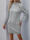 Perfee Texture Mock Neck Long Sleeve Mini Dress - Trendsi
