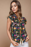 Tassel Printed Cap Sleeve Blouse - Trendsi