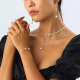 Wheat‑Spike Faux Pearl Necklace Bracelet Earrings 3‑Pcs Jewelry Set - Trendsi - Flyclothing LLC
