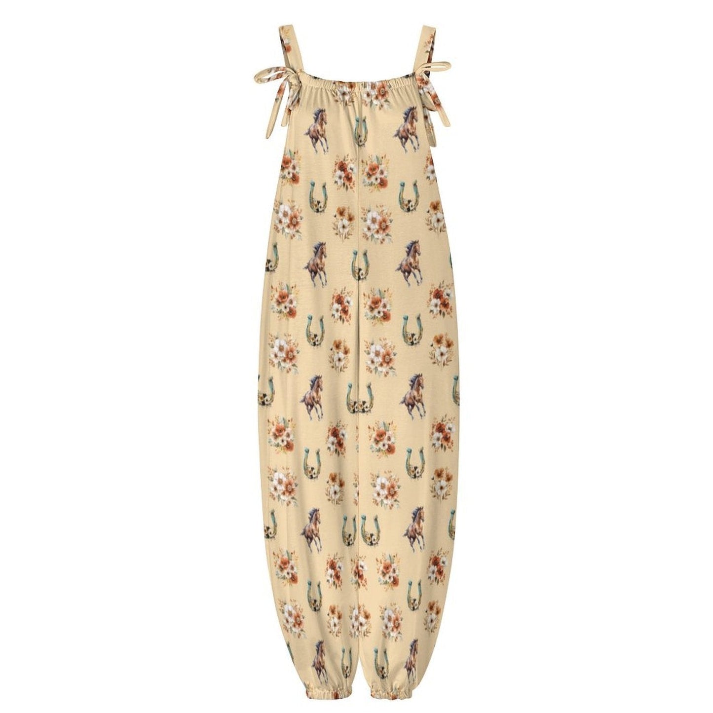 Baha Ranch Floral Horse Western Country Girl Overalls Jumpsuit