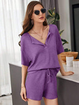 Full Size Waffle-Knit Dropped Shoulder Top and Shorts Set - Trendsi - Flyclothing LLC