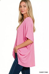 Zenana Raised Rib V-Neck Batwing Top - Trendsi - Flyclothing LLC