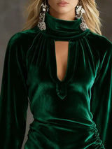 Full Size Velvet Ruched Flounce Sleeve Mini Dress Plus Size - Trendsi - Flyclothing LLC