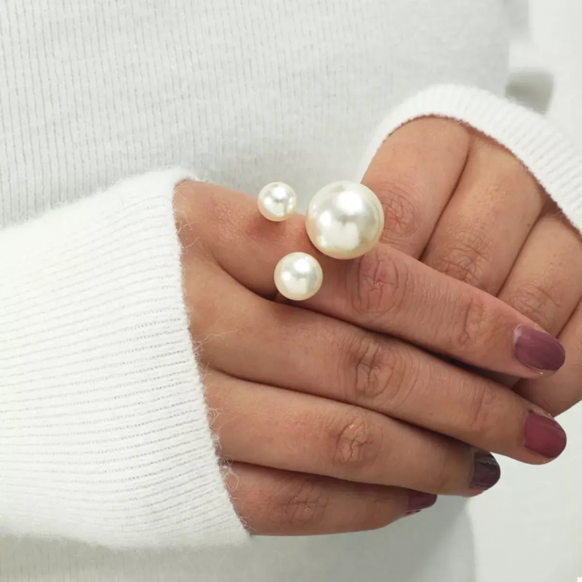 18K Gold-Plated Pearl Open Ring - Trendsi - Flyclothing LLC