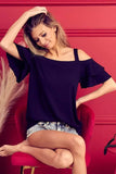 BiBi Rib Knit Ruffled Sleeve Off Shoulder Top with Strap - Trendsi - Flyclothing LLC