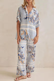 Printed Button Up Shirt and Pants Set - Trendsi