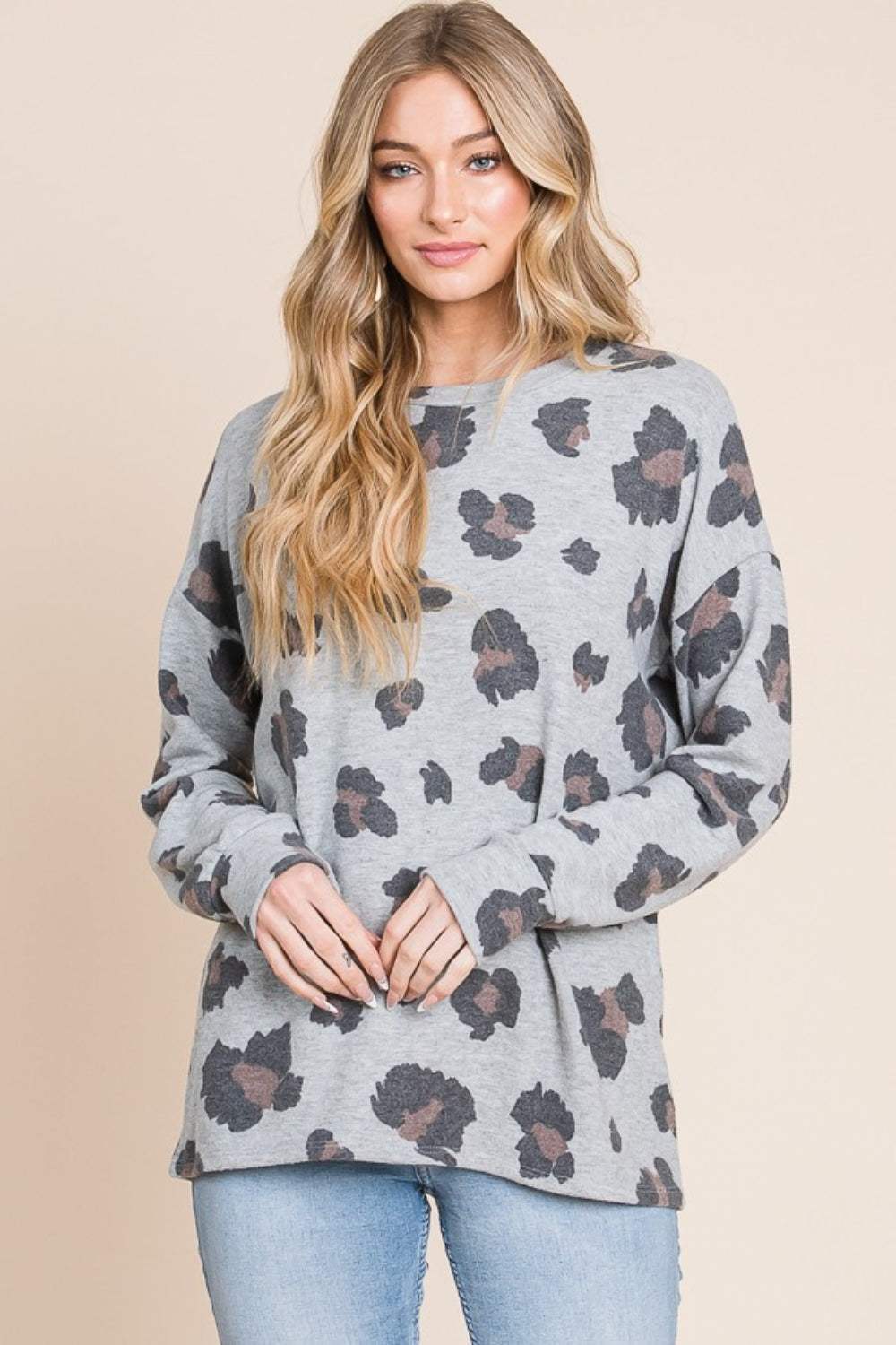 BOMBOM Leopard Drop Shoulder T-Shirt - Trendsi - Flyclothing LLC