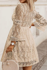 Lace V-Neck Three-Quarter Sleeve Dress - Trendsi - Flyclothing LLC