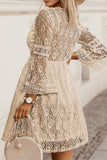 Lace V-Neck Three-Quarter Sleeve Dress - Trendsi - Flyclothing LLC