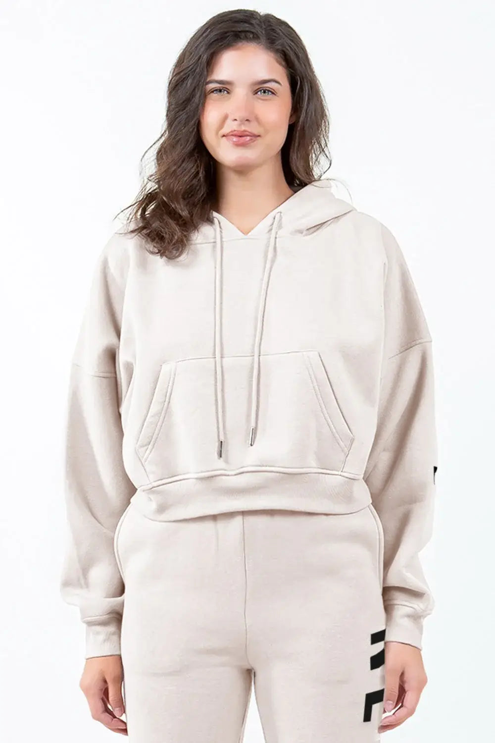 American Bazi Letter Graphic Long Sleeve Drawstring Cropped Hoodie - Trendsi - Flyclothing LLC