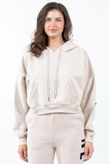 American Bazi Letter Graphic Long Sleeve Drawstring Cropped Hoodie - Trendsi - Flyclothing LLC