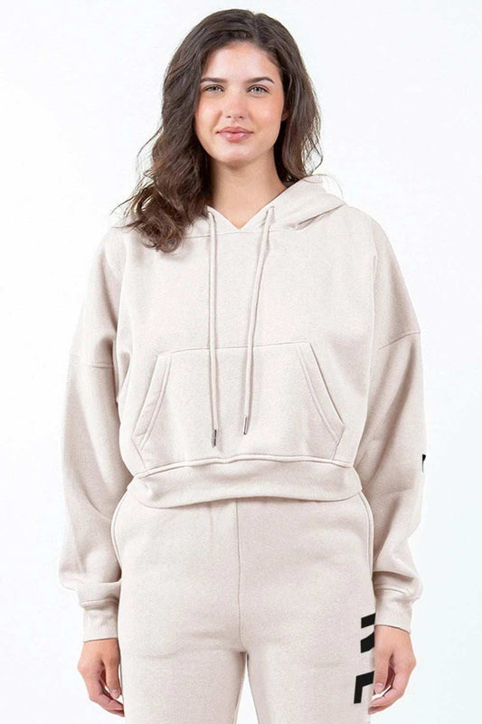 American Bazi Letter Graphic Long Sleeve Drawstring Cropped Hoodie - Trendsi - Flyclothing LLC