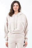 American Bazi Letter Graphic Long Sleeve Drawstring Cropped Hoodie - Trendsi