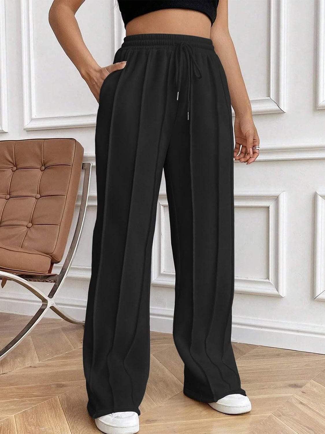 Drawstring Elastic Waist Pants with Pockets - Trendsi - Flyclothing LLC