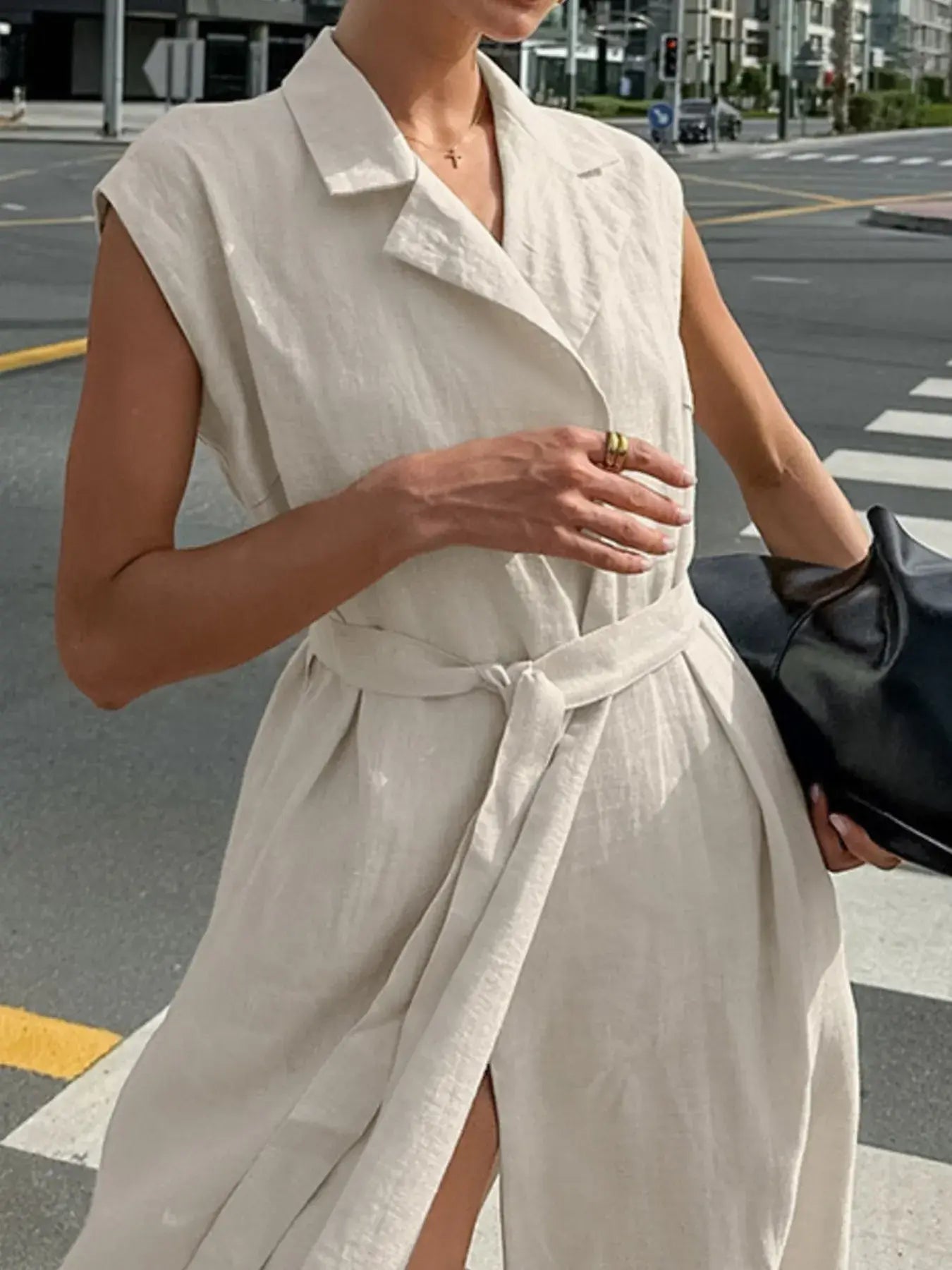 Tie Waist Cap Sleeve Maxi Dress - Trendsi - Flyclothing LLC