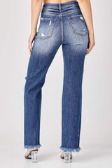 Risen Full Size Raw Hem Distressed Straight Jeans - Trendsi - Flyclothing LLC