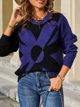 Floral Pattern Color Block Sweater - Trendsi - Flyclothing LLC