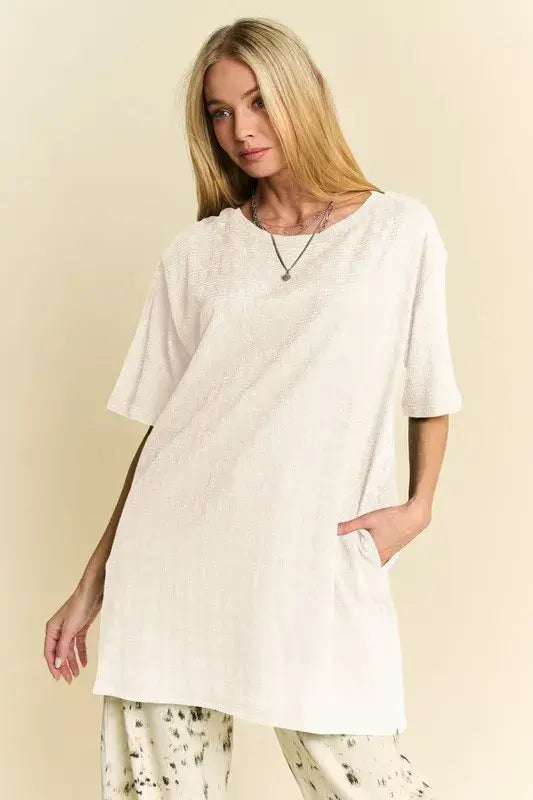 Davi & Dani Short Sleeve Side Slit T-Shirt with Pockets - Trendsi - Flyclothing LLC