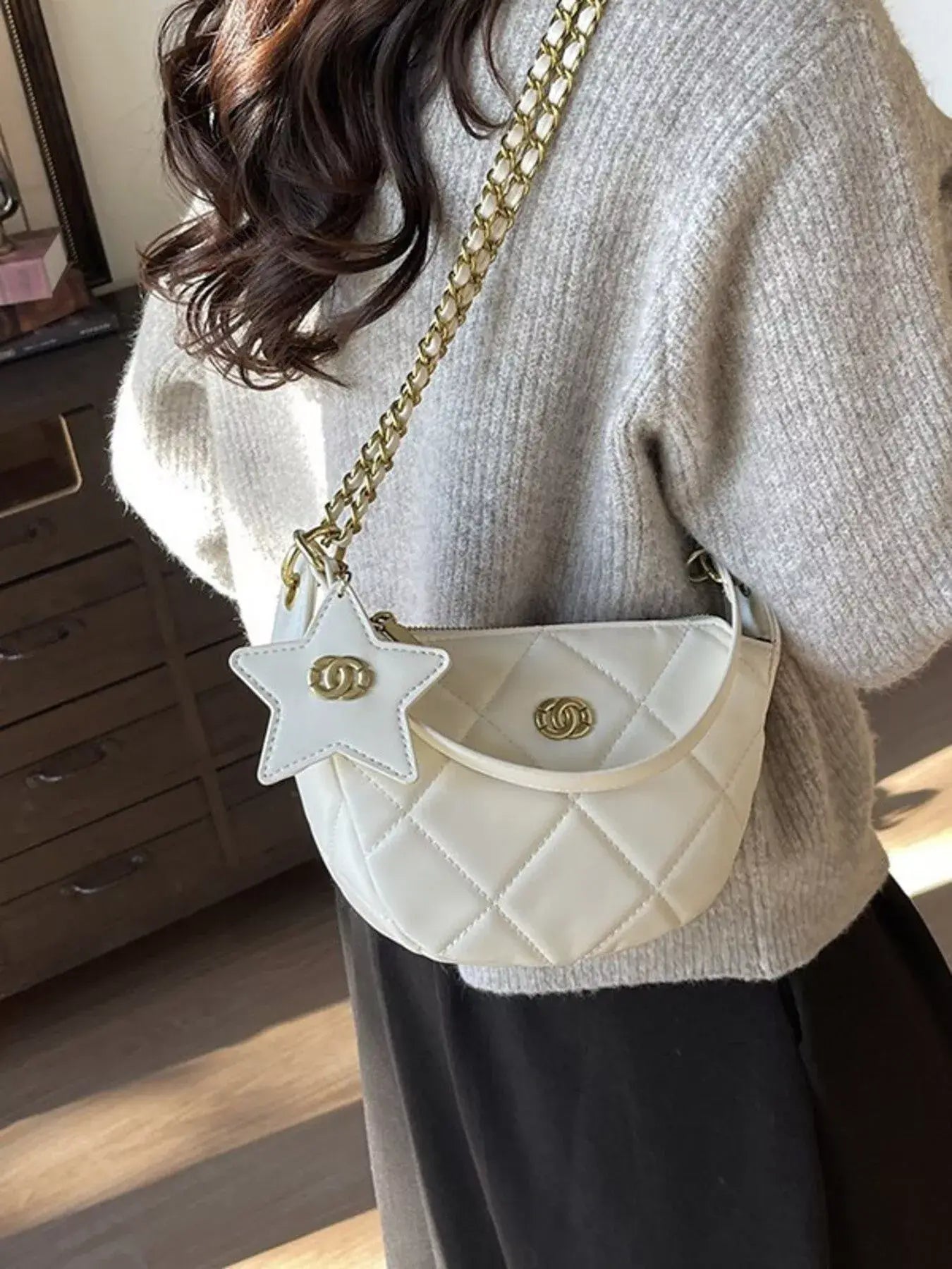 Quilted Chain Crossbody Bag - Trendsi - Flyclothing LLC