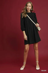 Umgee Linen Ruffle Shoulder Pleated Babydoll Dress - Trendsi - Flyclothing LLC