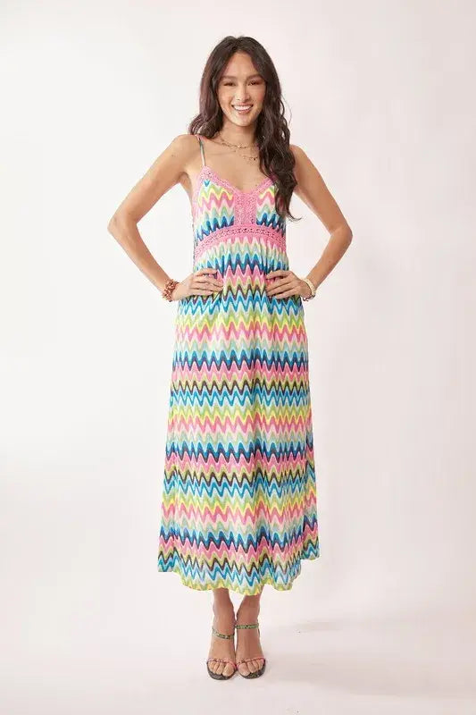 Davi & Dani Multi Color Crochet Lace Midi Dress - Trendsi - Flyclothing LLC
