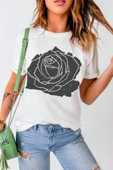 Rose Graphic Round Neck Short Sleeve T-Shirt - Trendsi - Flyclothing LLC