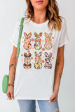 Floral Bunny Graphic Crewneck Short Sleeve T-Shirt - Trendsi
