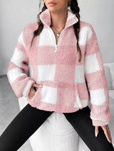 Full Size Plaid Sherpa Long Sleeve Sweatshirt Plus Size - Trendsi - Flyclothing LLC