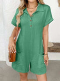 Button Detail Collared Neck Short Sleeve Romper - Trendsi - Flyclothing LLC