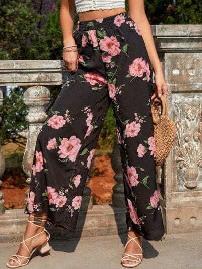 Printed Elastic Waist Wide Leg Pants - Trendsi - Flyclothing LLC