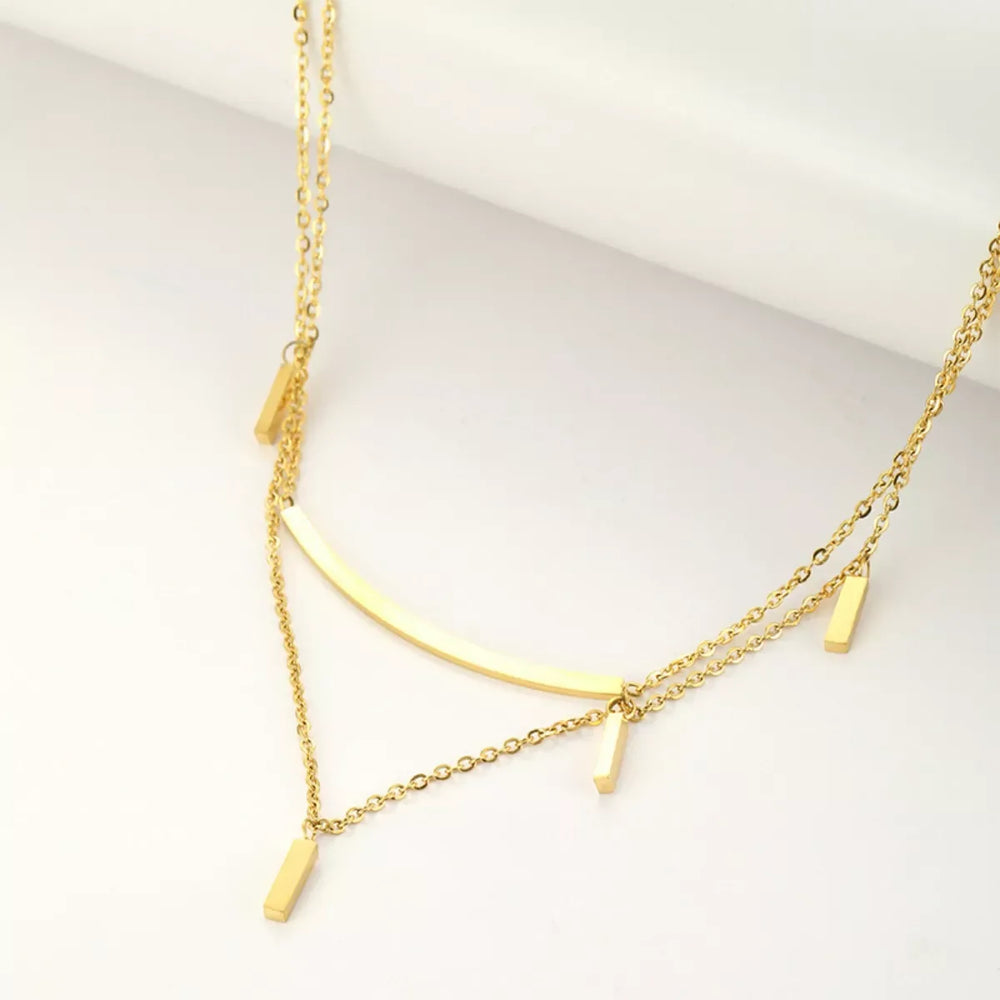 18K Gold-Plated Double Layered Necklace - Trendsi - Flyclothing LLC