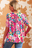 Tied Printed Round Neck Half Sleeve Blouse - Trendsi - Flyclothing LLC