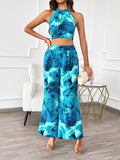 Devine Printed Halter Neck Top and Pants Set - Trendsi