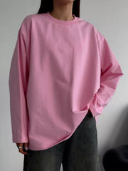 Round Neck Dropped Shoulder Long Sleeve T-Shirt - Trendsi