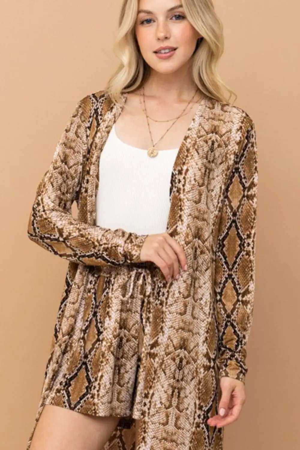 And The Why Snake Print Kimono Open Front Longline Cardigan - Trendsi - Flyclothing LLC
