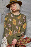 POL Floral Pattern Round Neck Balloon Sleeve Sweater - Trendsi - Flyclothing LLC