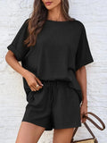 Round Neck T-Shirt and Drawstring Shorts Set - Trendsi