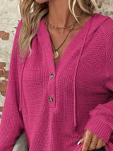Waffle Knit Button Detail Hoodie - Trendsi - Flyclothing LLC