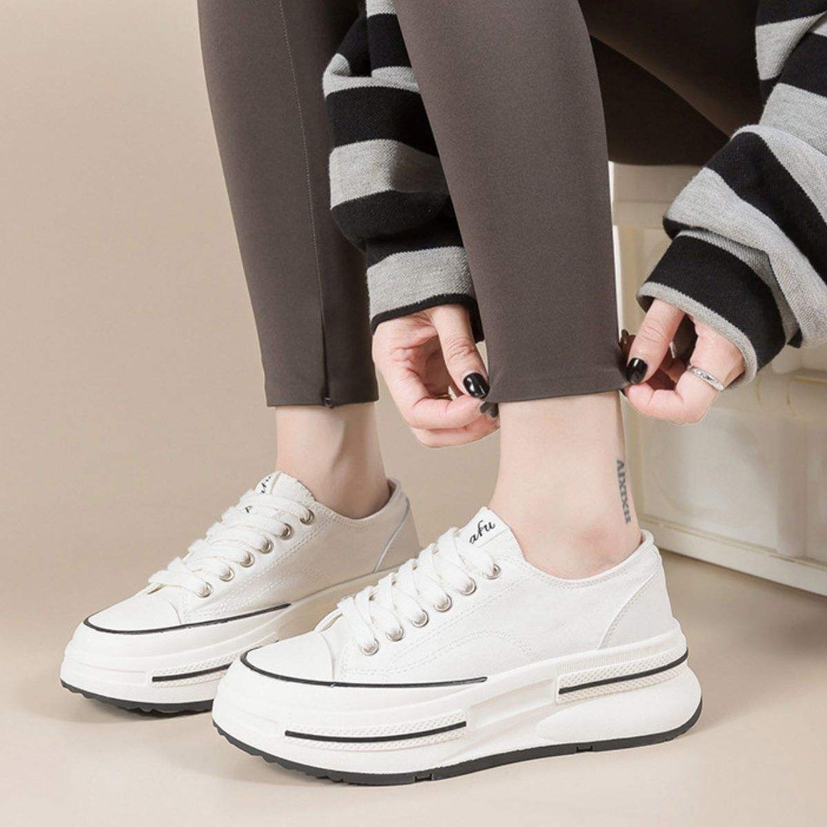 Tied Round Toe Platform Sneakers - Trendsi - Flyclothing LLC
