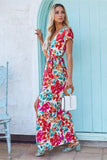 Printed Surplice Short Sleeve Tie Waist Maxi Dress - Trendsi