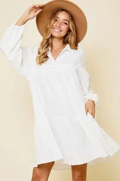 Ces Femme Johnny Collar Balloon Sleeve Mini Dress - Trendsi