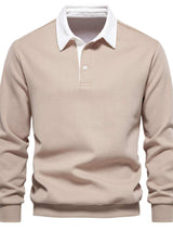 Men's Quarter Button Collared Neck Long Sleeve Polo - Trendsi - Flyclothing LLC
