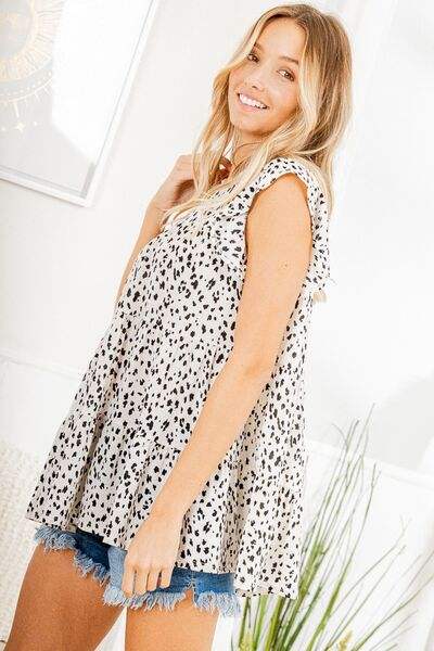 Heimish Full Size Tiered Ruffled Animal Print Round Neck Blouse Plus Size - Trendsi - Flyclothing LLC