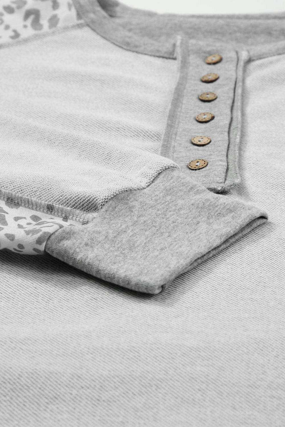 Exposed Seam Leopard Long Sleeve Sweatshirt - Trendsi - Flyclothing LLC