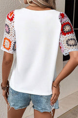 Geometric Round Neck Short Sleeve Blouse - Trendsi - Flyclothing LLC